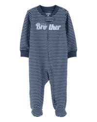 Carter's Striped Little Bro 2-Way Zip Cotton Sleep & Play Pajamas - Blue Blue 3M