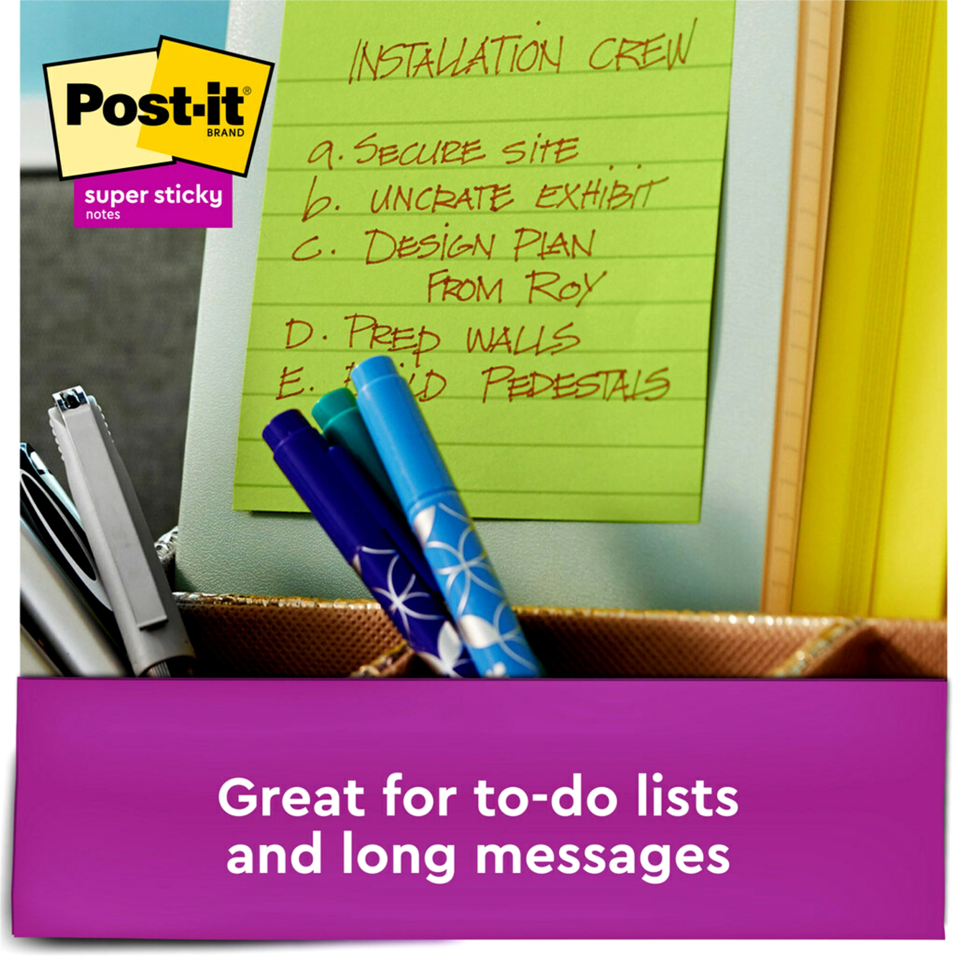 slide 1 of 1, 3M Post-it Recycled Super Sticky Notes, Oasis Collection, Lined, 4 Pads/Pack /Pad, 4 in x 4 in, 4 in x 4 in