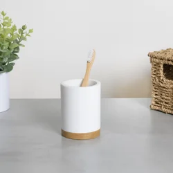 Room & Retreat Amara Tumbler for Countertop Storage, White with Faux Wood