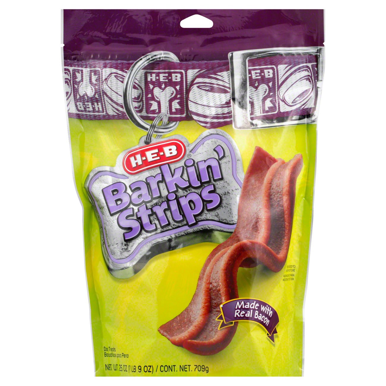 slide 1 of 1, H-E-B Barkin Bacon Strips Dog Treats, 25 oz