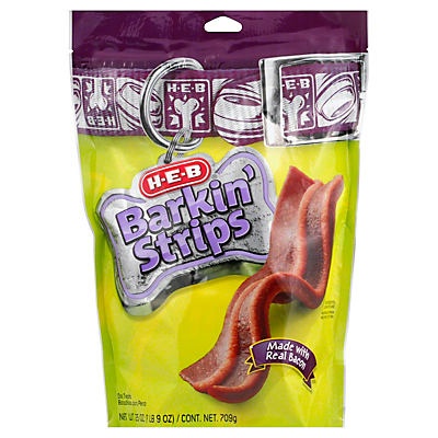 slide 1 of 1, H-E-B Barkin Bacon Strips Dog Treats, 25 oz