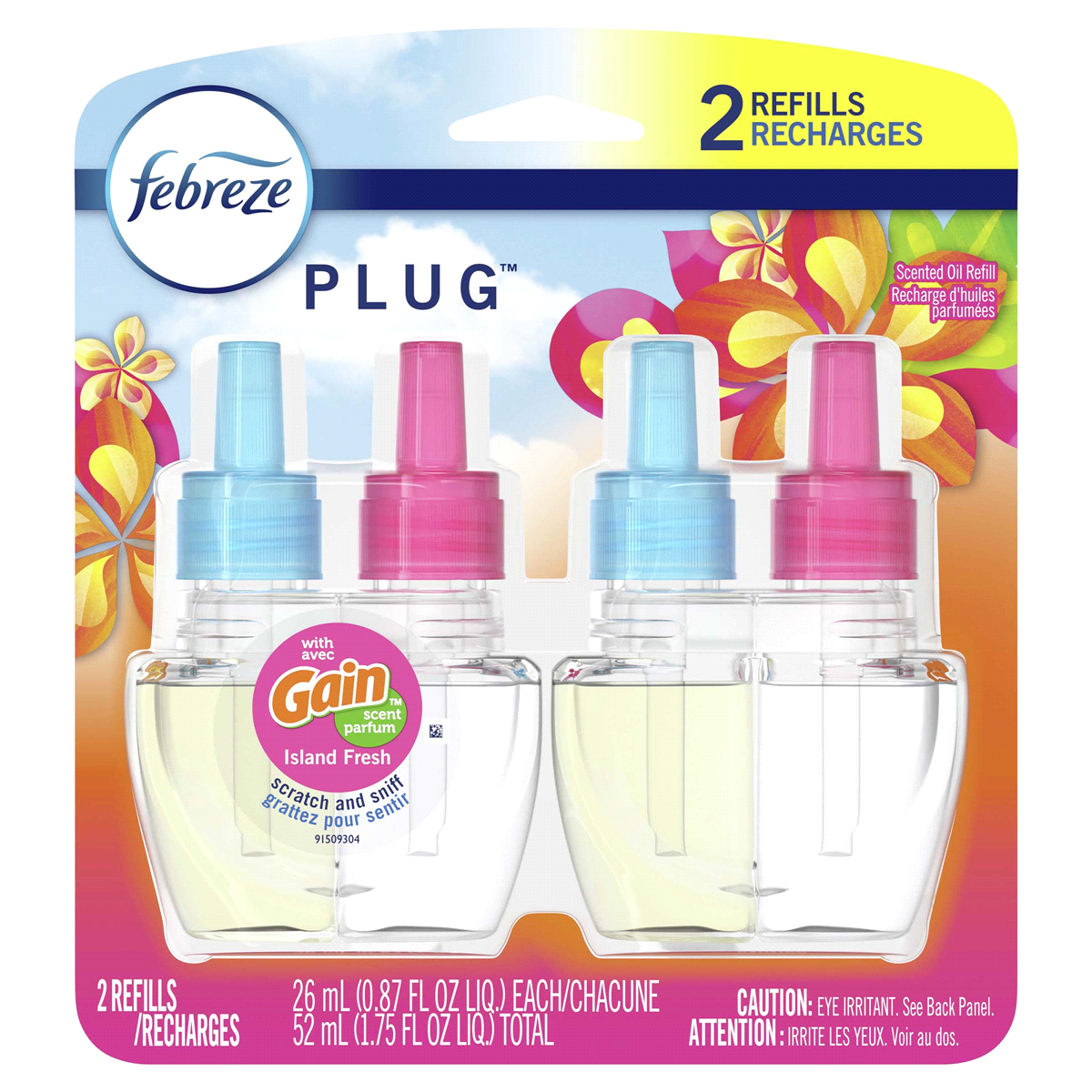 slide 1 of 1, Febreze Plug Air Freshener Refills with Gain Island Fresh, 2 ct; 1.75 oz