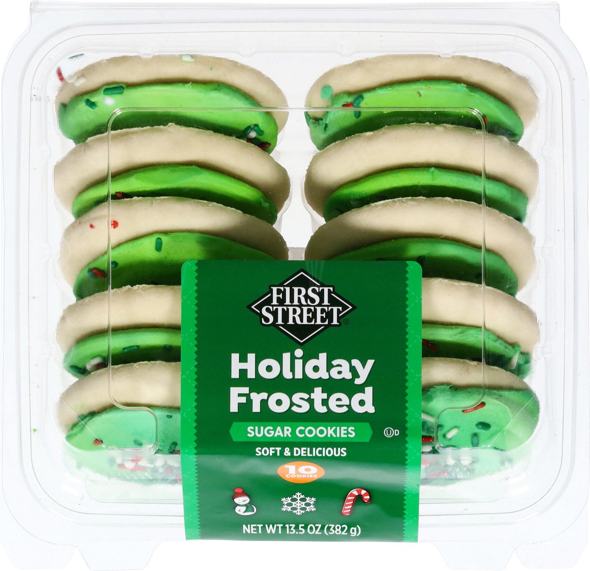 slide 6 of 14, First Street Fs Holiday Frosted Sugar Cookies, 13.5 oz