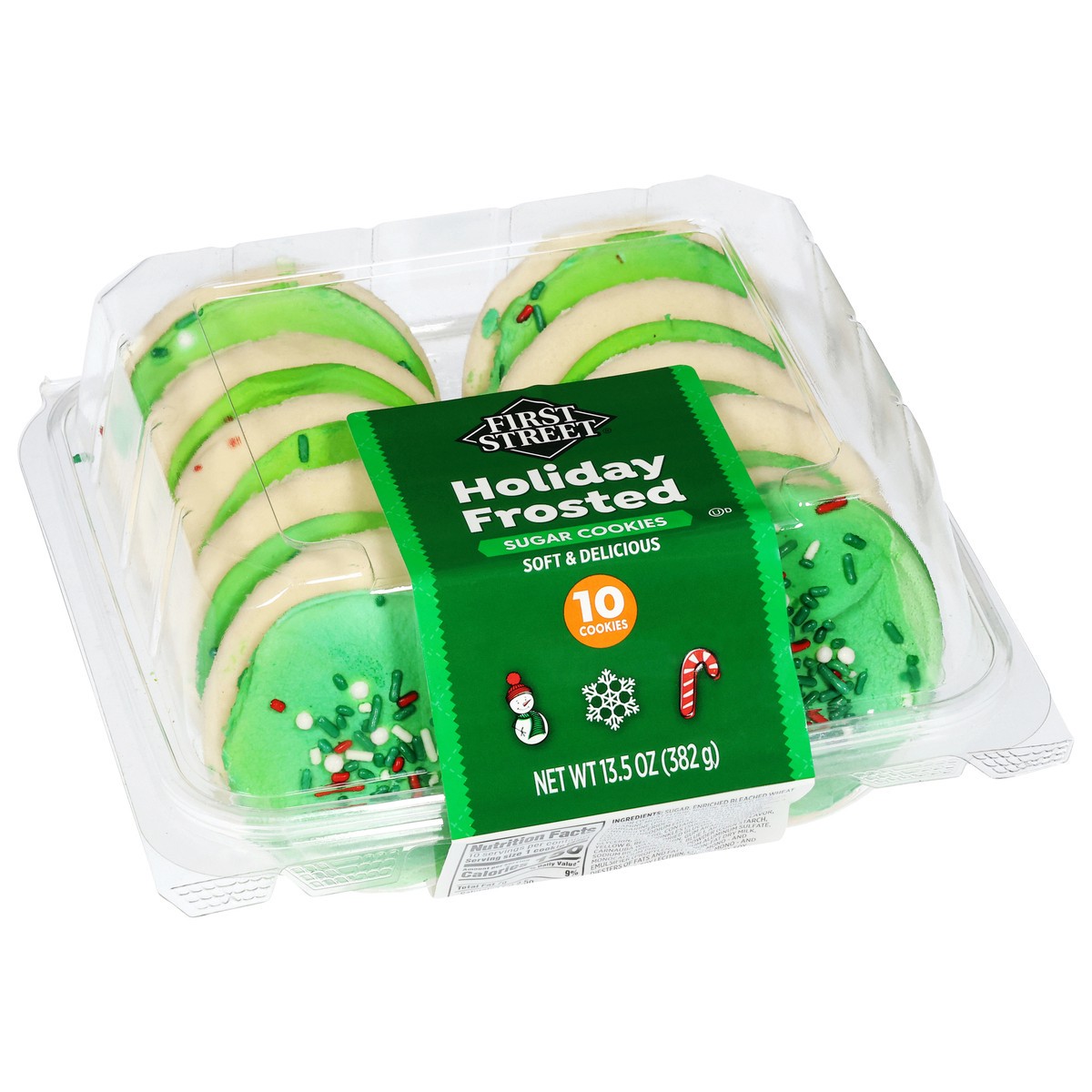 slide 12 of 14, First Street Fs Holiday Frosted Sugar Cookies, 13.5 oz