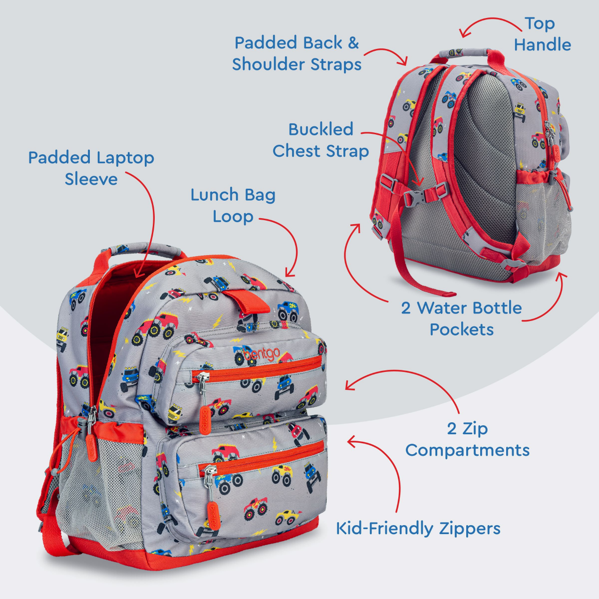 slide 2 of 3, Bentgo Kids School Backpack - Trucks, 1 ct