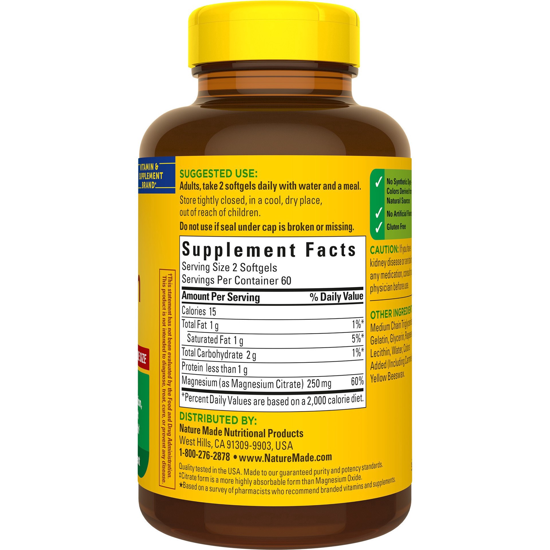 slide 2 of 8, Nature Made Magnesium Citrate 250 mg per serving, Magnesium Supplement for Muscle, Nerve, Bone and Heart Support, 120 Softgels, 60 Day Supply, 120 ct