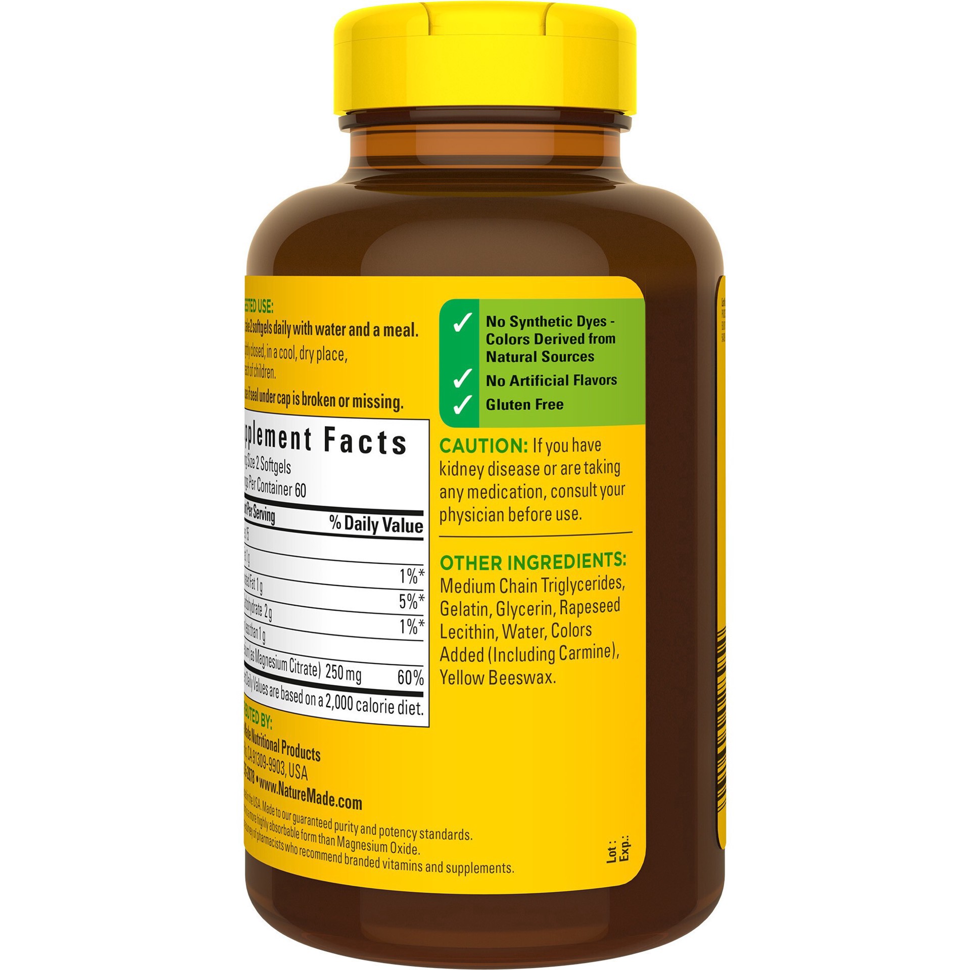 slide 7 of 8, Nature Made Magnesium Citrate 250 mg per serving, Magnesium Supplement for Muscle, Nerve, Bone and Heart Support, 120 Softgels, 60 Day Supply, 120 ct