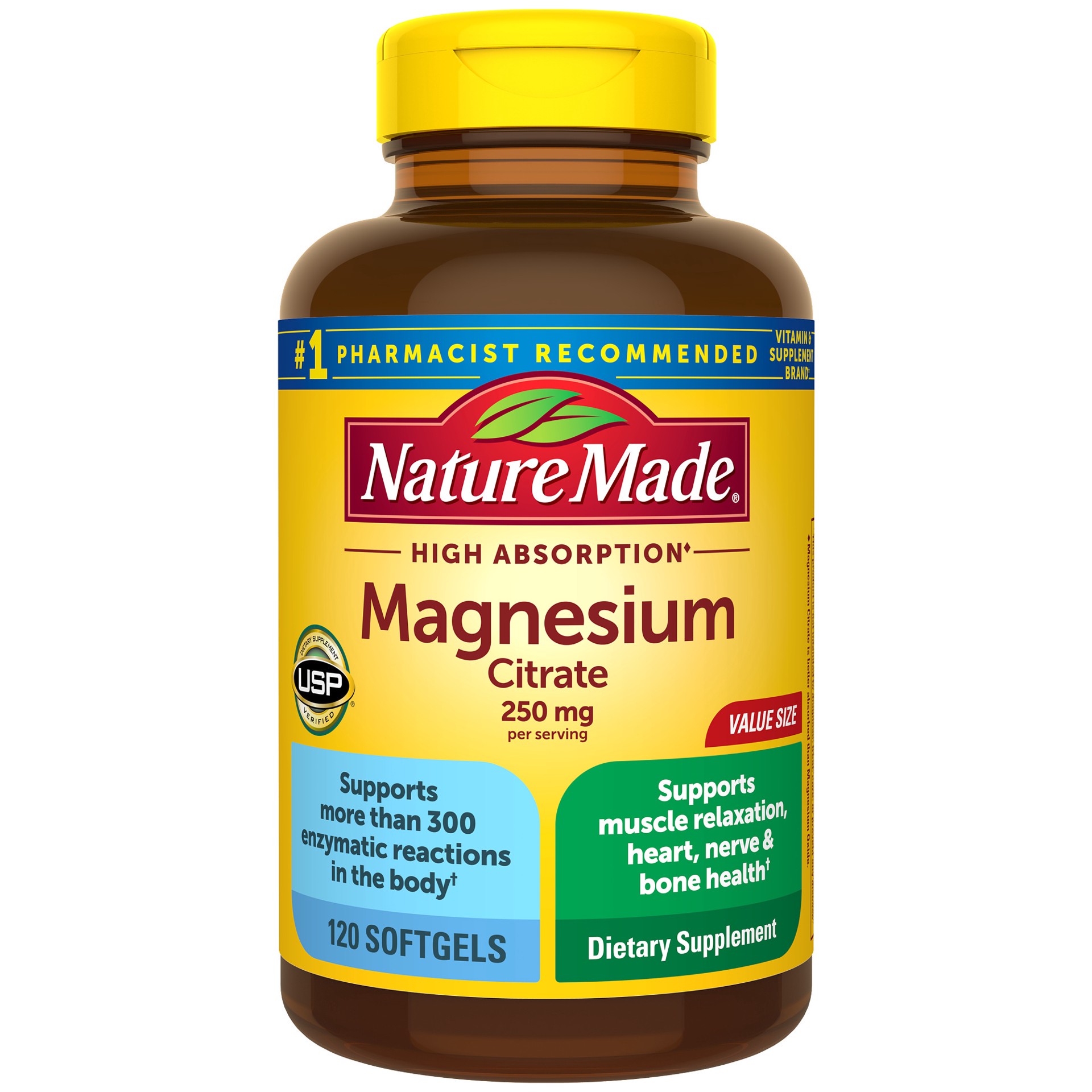 slide 1 of 8, Nature Made Magnesium Citrate 250 mg per serving, Magnesium Supplement for Muscle, Nerve, Bone and Heart Support, 120 Softgels, 60 Day Supply, 120 ct