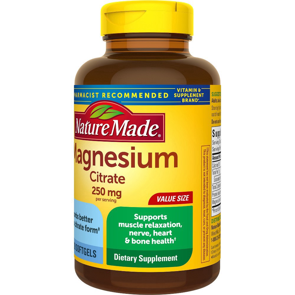 slide 8 of 8, Nature Made Magnesium Citrate 250 mg per serving, Magnesium Supplement for Muscle, Nerve, Bone and Heart Support, 120 Softgels, 60 Day Supply, 120 ct