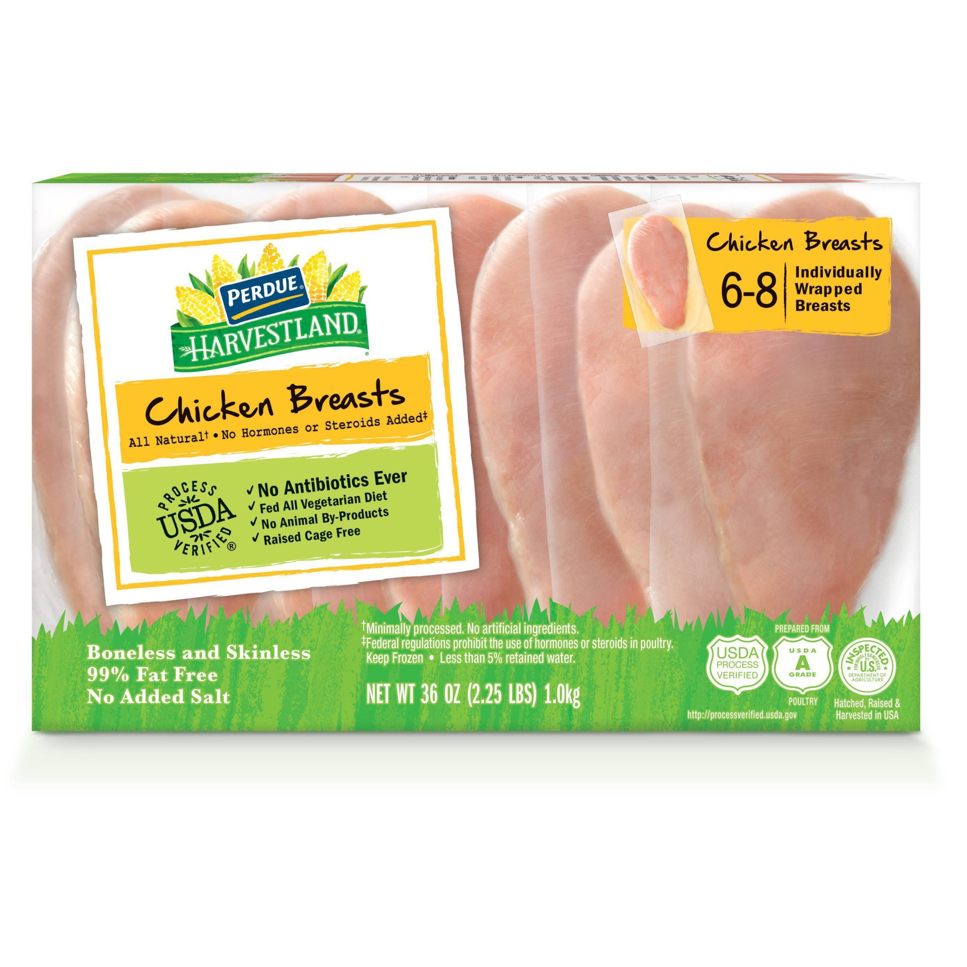 slide 1 of 1, PERDUE HARVESTLAND Boneless Skinless Chicken Breasts Individually Wrapped , 2.25 lb