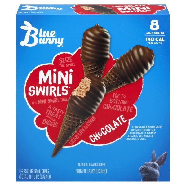 slide 1 of 3, Blue Bunny Chocolate Mini Swirls Ice Cream Cones, 18 fl oz