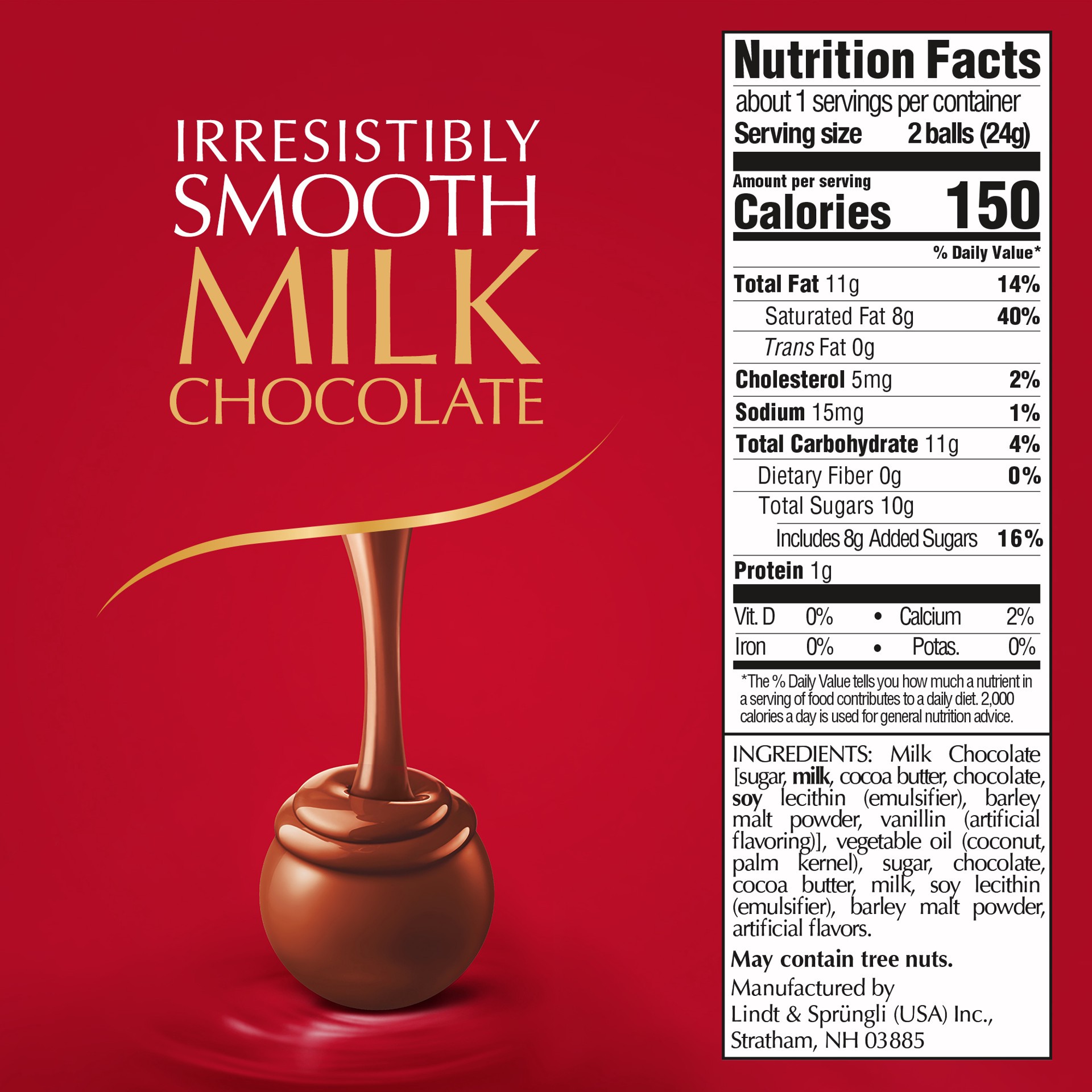 slide 2 of 2, Lindt LINDOR Milk Chocolate Candy Truffles with Smooth, Melting Truffle Center, 0.8 oz. Bag, 0.8 oz