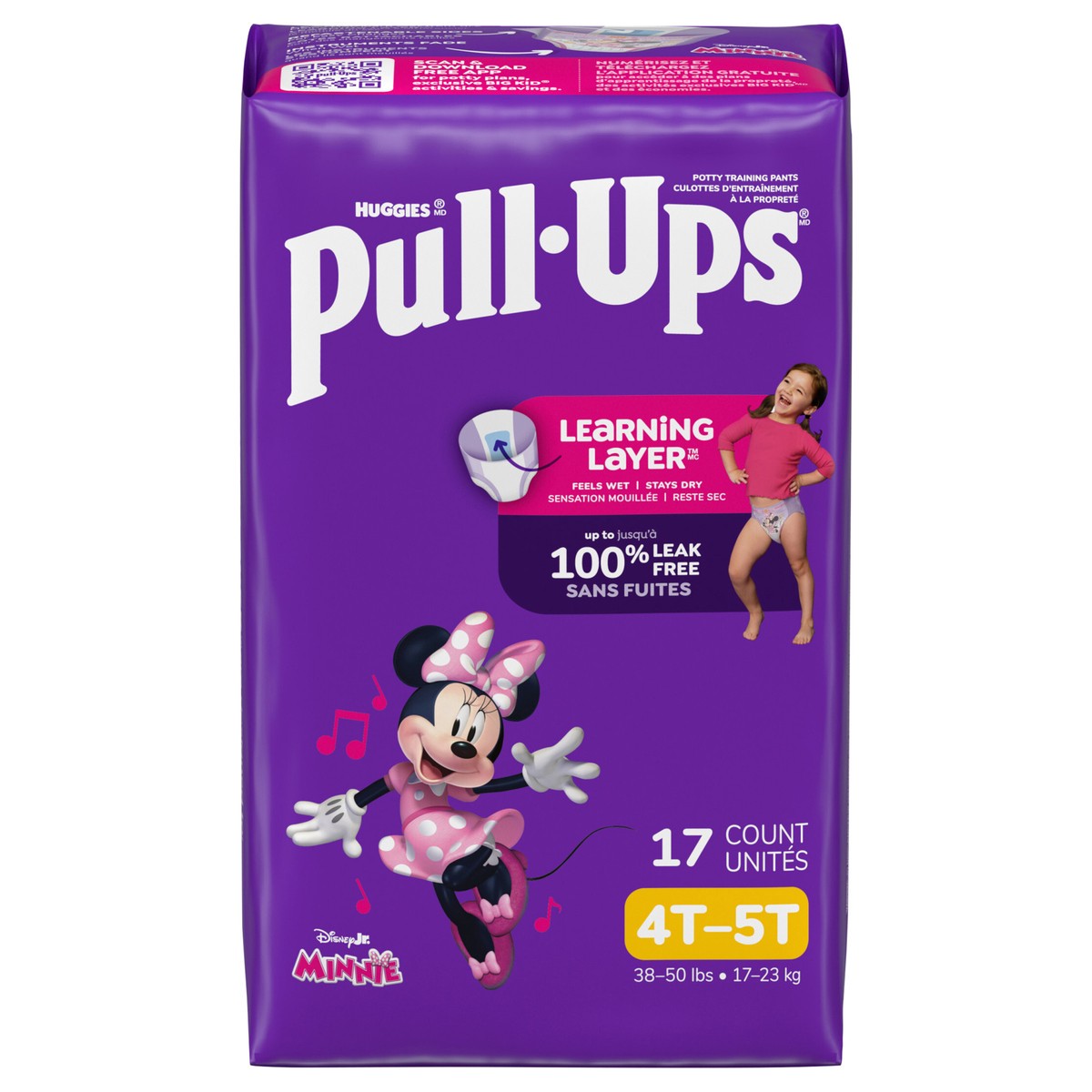 slide 1 of 5, Pull-Ups Girls'' Potty Training Pants, 4T-5T (38-50 lbs), 17 Count, 17 ct