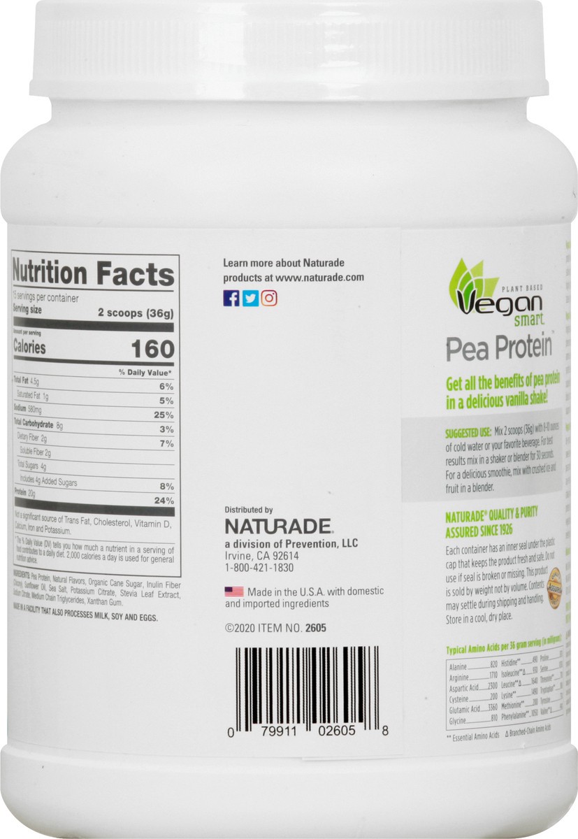 slide 7 of 13, Vegan Smart Naturade Vanilla Pea Protein Powder, 19.6 oz