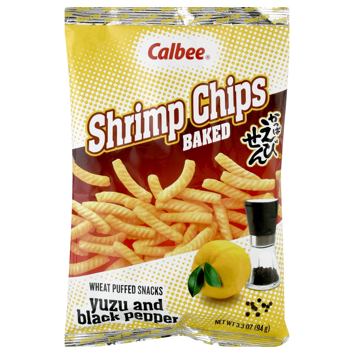 slide 1 of 2, Calbee Yuzu and Black Pepper Baked Shrimp Chips, 3.3 oz