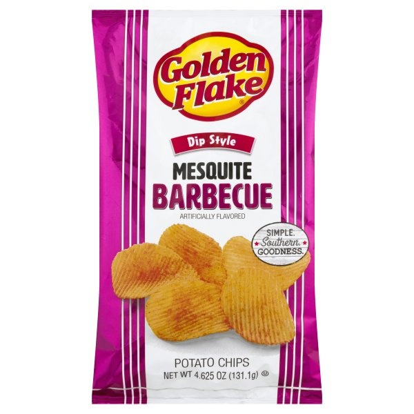 slide 1 of 1, Golden Flake Dip Style Mesquite Barbecue Potato Chips, 4.62 oz