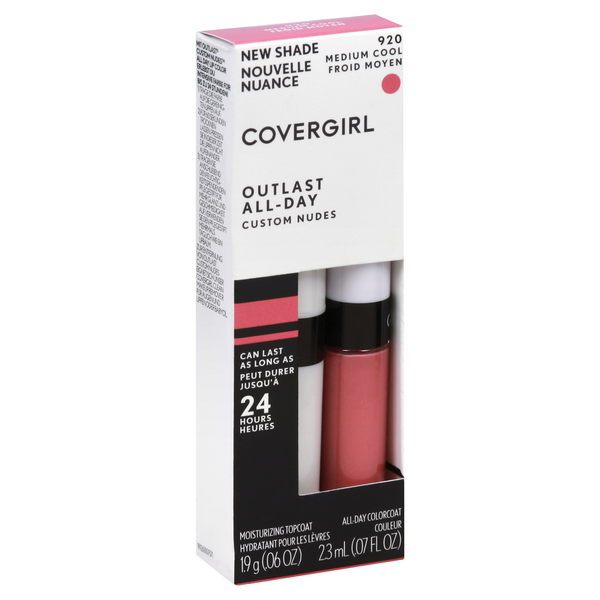 slide 1 of 1, Covergirl Lip Color, Moisturizing Topcoat, All-Day Colorcoat, Medium Cool 920, 1 ct