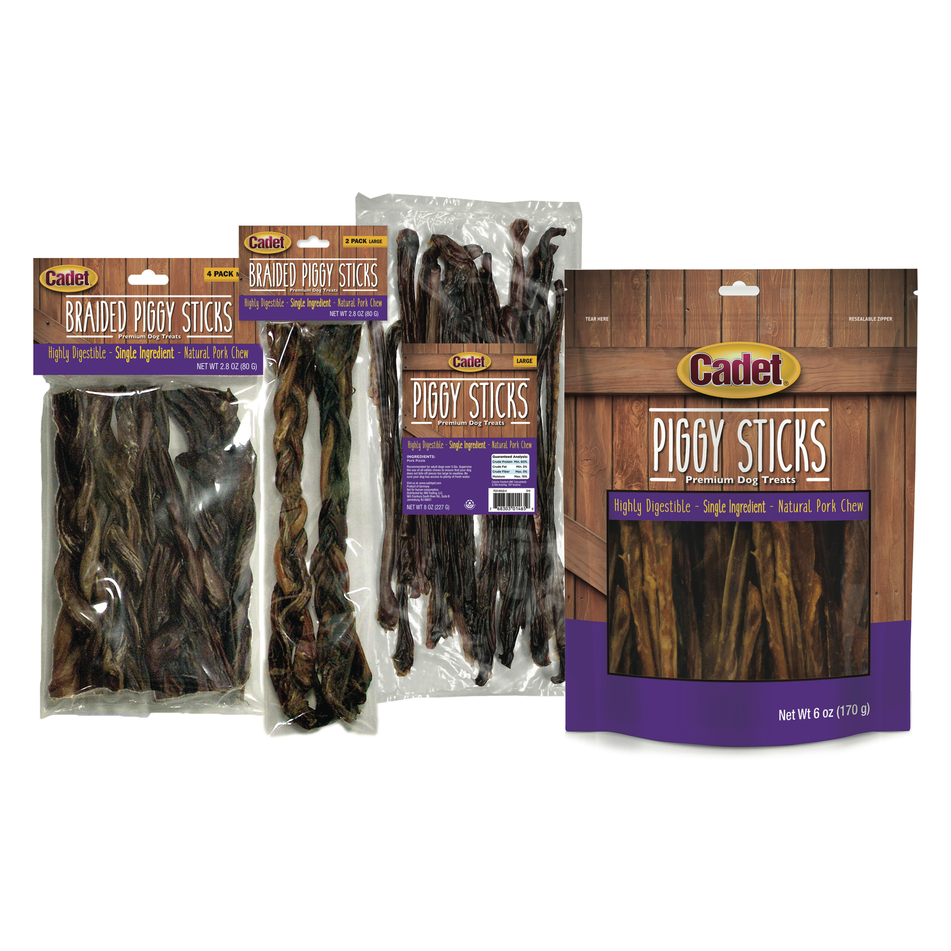 slide 5 of 10, Cadet Braided Piggy Sticks for Dogs (4 Count), 2 ct