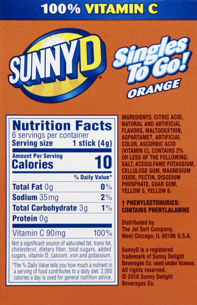 slide 6 of 13, Sunny D Low Calorie Orange Drink Mix 6 ea, 6 ct