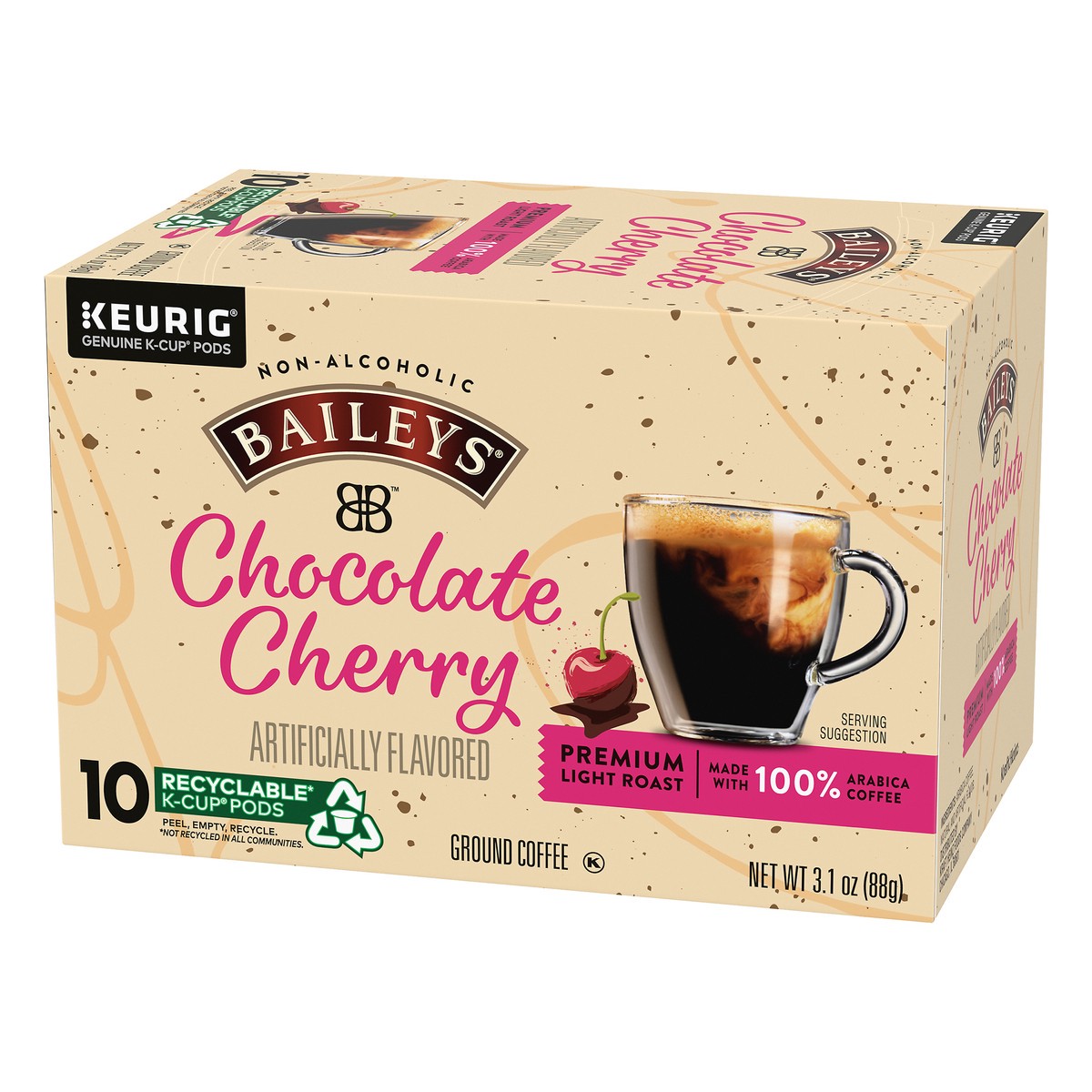 slide 3 of 9, Bailey's Non-Alcoholic Chocolate Cherry Light Roast K-Cup Coffee Pods- 10 ct, 10 ct