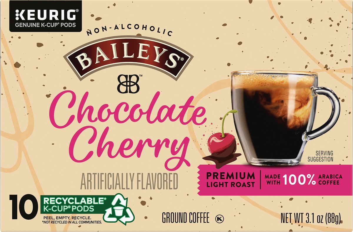 slide 8 of 9, Bailey's Non-Alcoholic Chocolate Cherry Light Roast K-Cup Coffee Pods- 10 ct, 10 ct