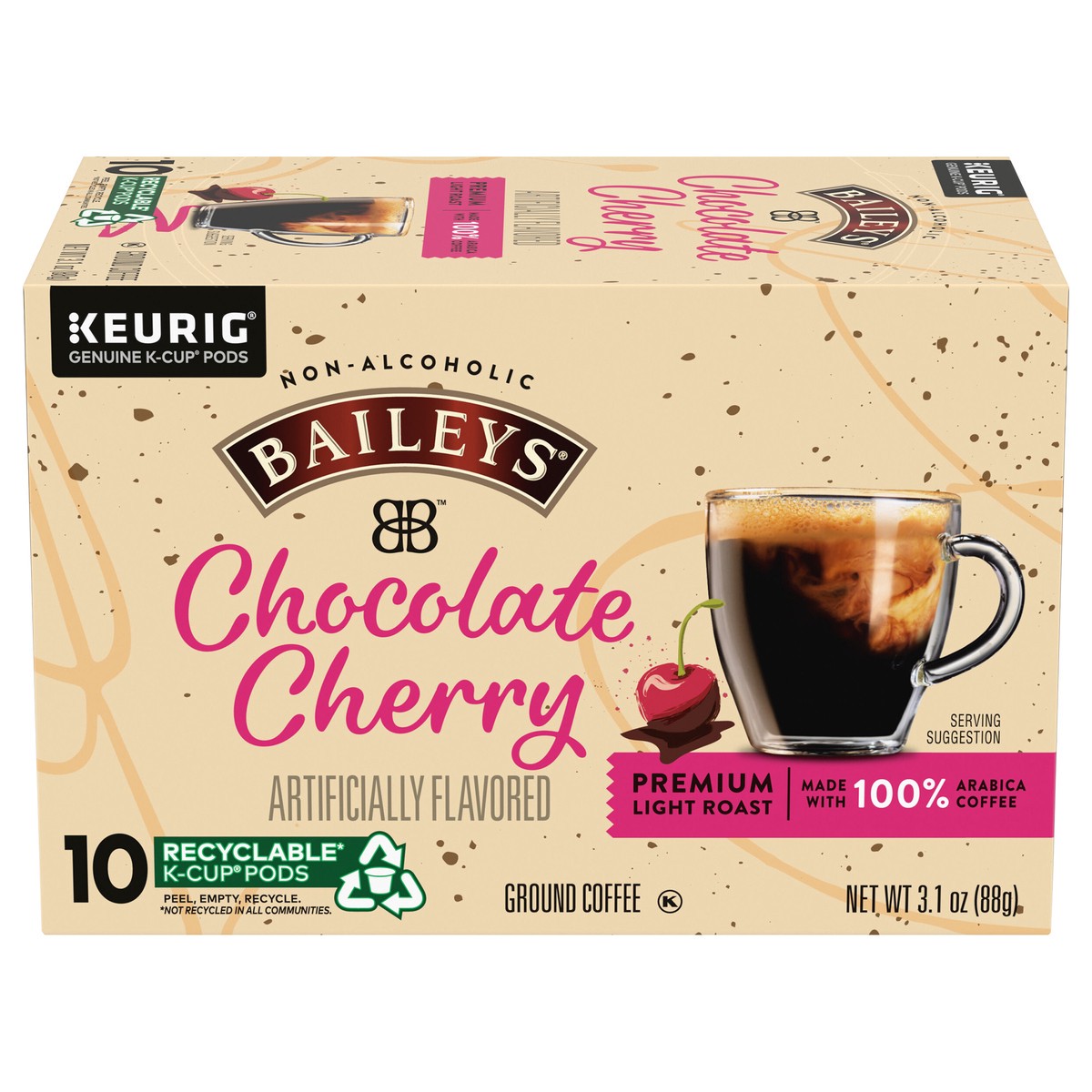 slide 1 of 9, Bailey's Non-Alcoholic Chocolate Cherry Light Roast K-Cup Coffee Pods- 10 ct, 10 ct