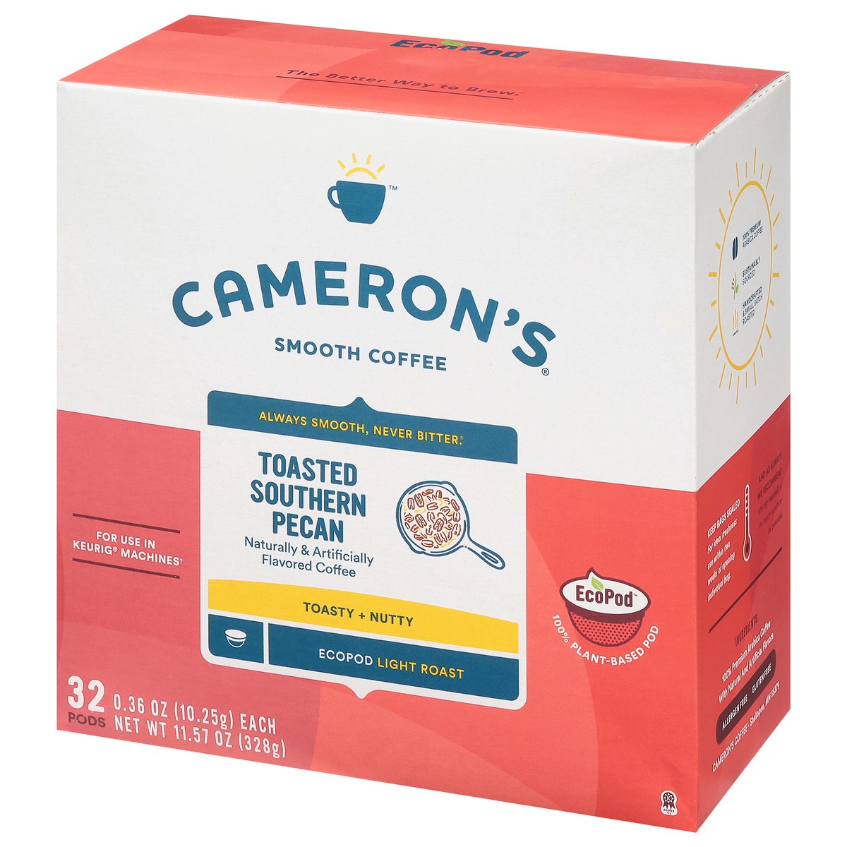slide 9 of 9, Cameron's Coffee Single Serve Pods, Flavored, Toasted Southern Pecan, 32 Count, 11.57 oz