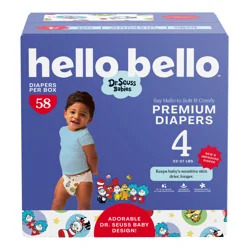 Hello Bello Diapers Premium Club, Dr. Seuss, Size 4, 58 Count