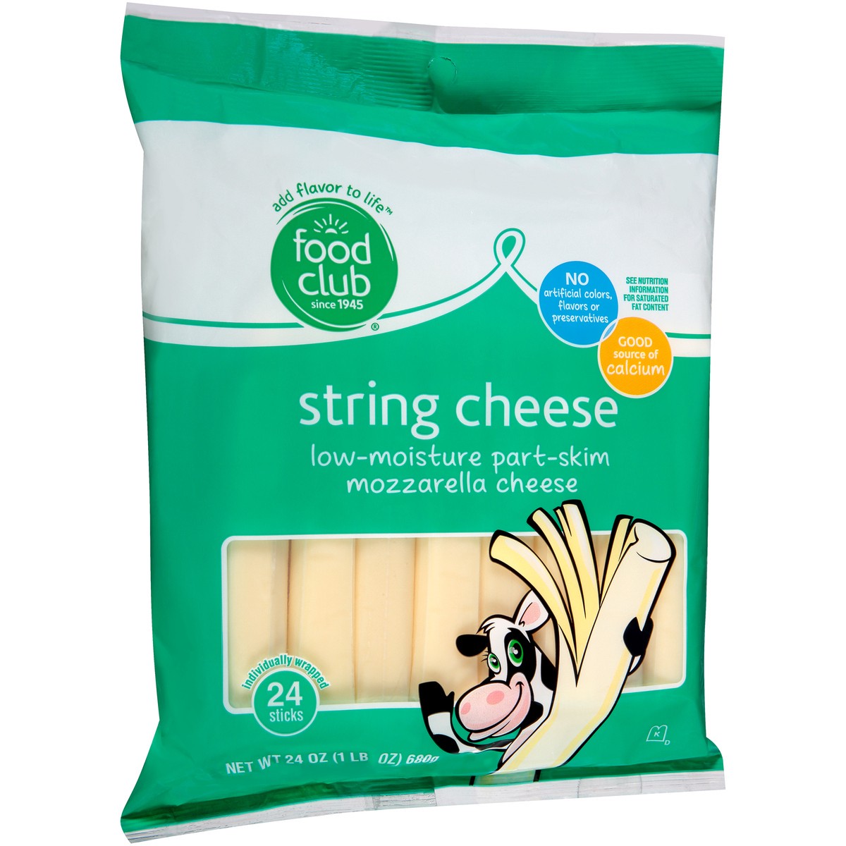 slide 2 of 9, Food Club Mozzarella Low-Moisture Part-Skim String Cheese, 24 oz