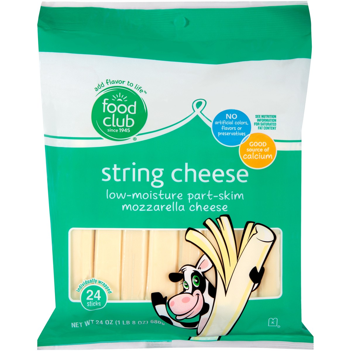 slide 1 of 9, Food Club Mozzarella Low-Moisture Part-Skim String Cheese, 24 oz