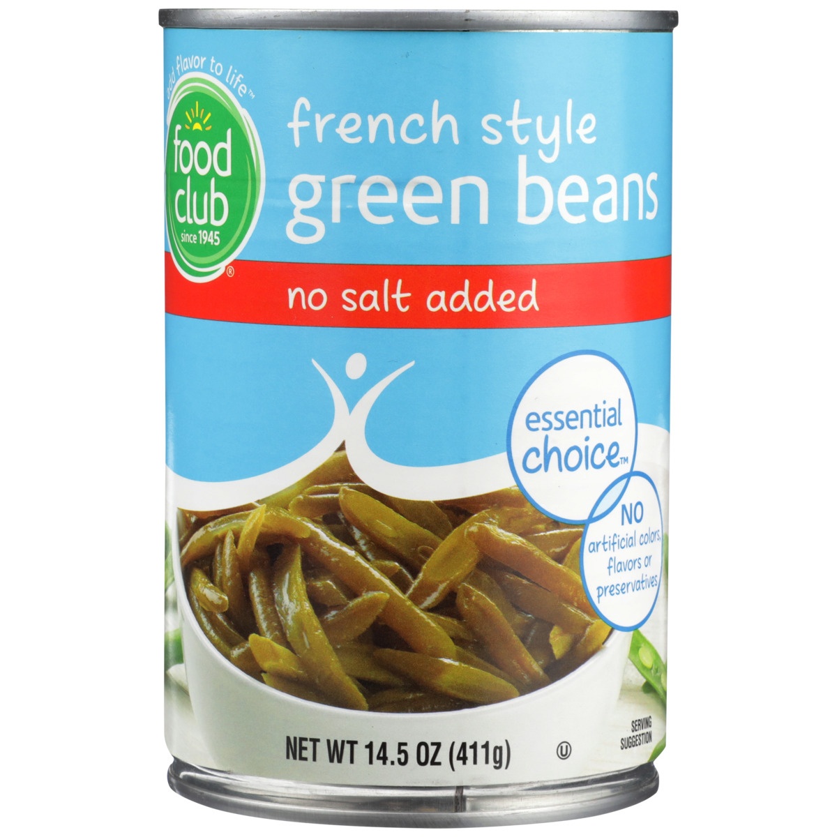 slide 9 of 10, Food Club No Salt Added French Style Green Beans, 14.5 oz