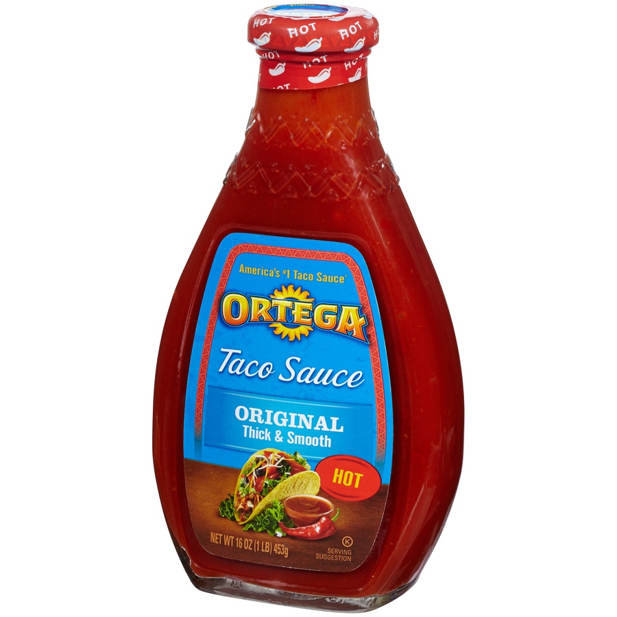 slide 3 of 8, Ortega Original Thick and Smooth Hot Taco Sauce, Kosher, 16 oz, 16 oz