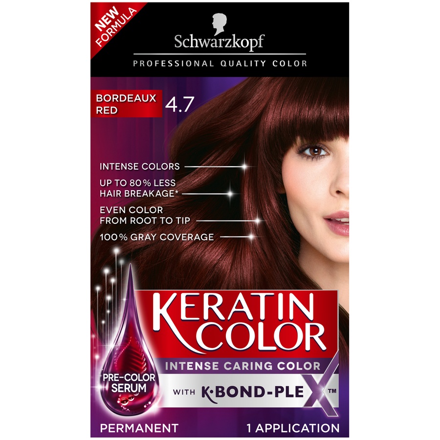 slide 1 of 1, Schwarzkopf Keratin Color Anti-Age Hair Color 4.7 Bordeaux Red, 2.03 fl oz