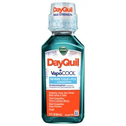 Vicks DayQuil VapoCOOL SEVERE Cold, Flu, and Congestion Medicine, 12 fl oz, Menthol Flavor, Maximum Strength, Relieves Cough, Sore Throat, Fever, Congestion