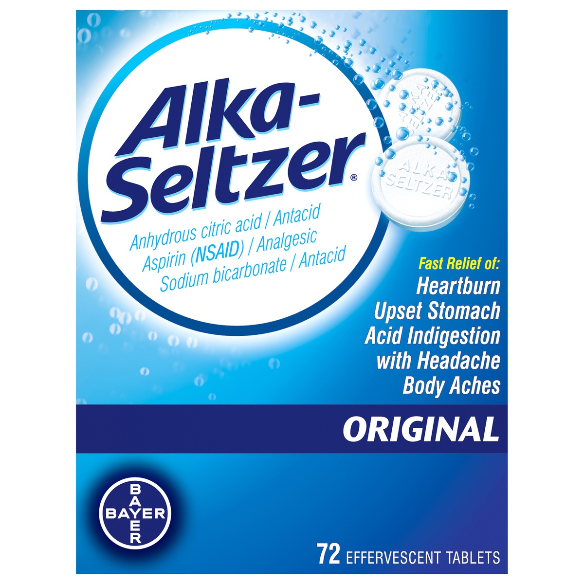 slide 1 of 1, Alka-Seltzer Antacid Original Effervescent Tablets, 72 ct