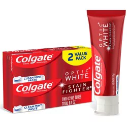 Colgate Optic White Stain Fighter Teeth Whitening Toothpaste, Clean Mint Paste – 4.2 ounce (2 Pack)