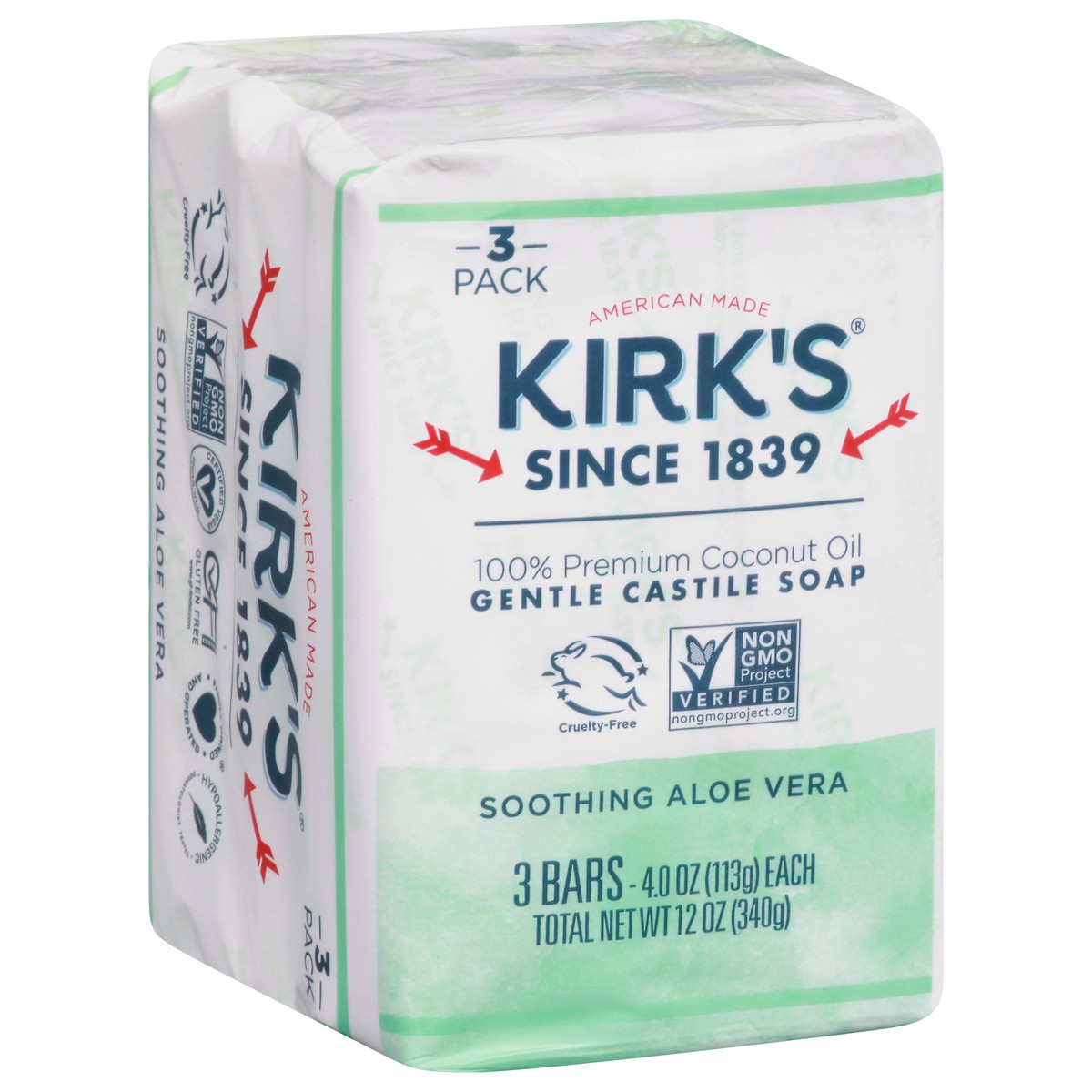 slide 8 of 9, Kirk's Gentle Castile Soap, Soothing Aloe Vera-3 Bar Pack 12 Oz, 3 ct; 4 oz