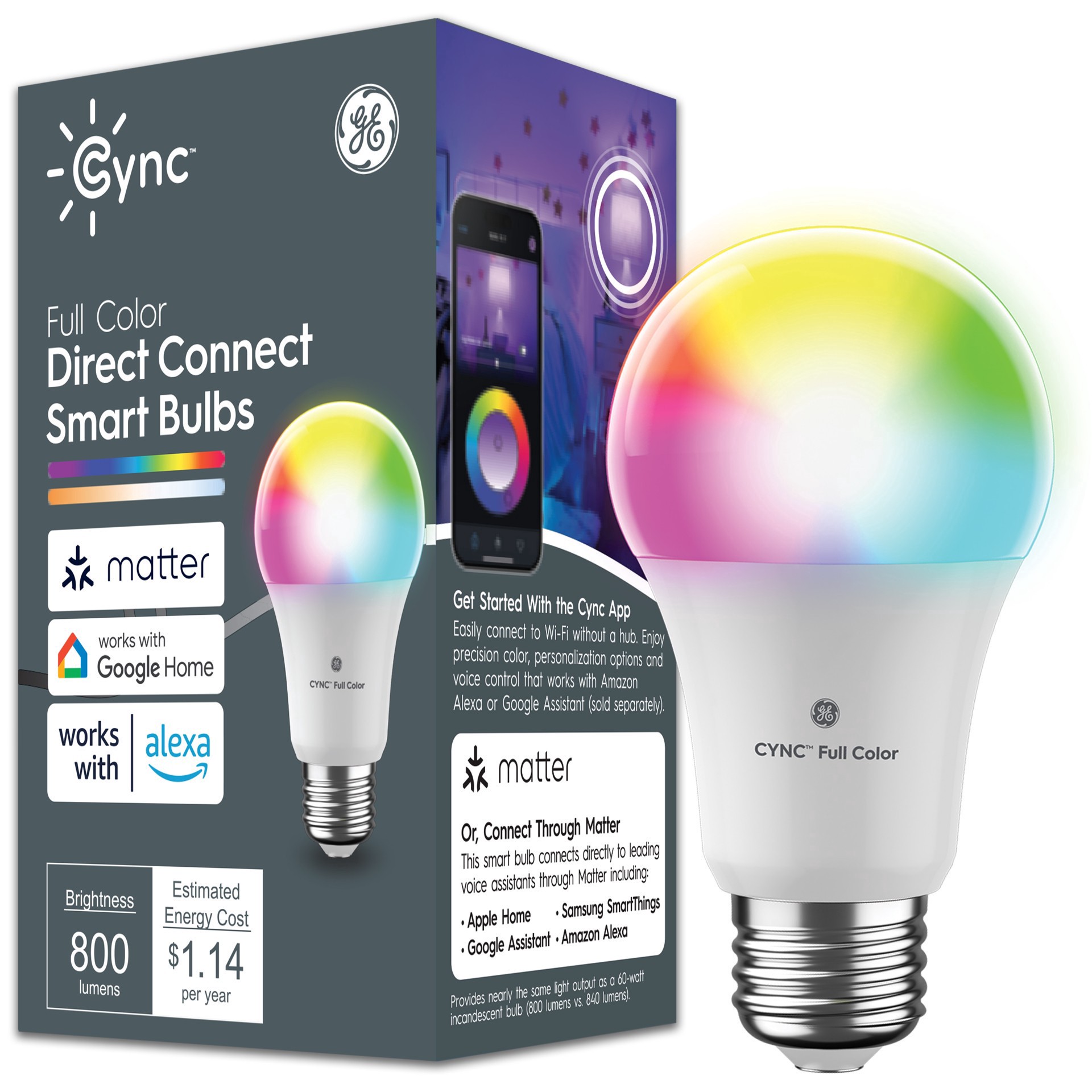 slide 1 of 6, GE Cync A19 E26 Dimmable Light Bulb, 1 ct