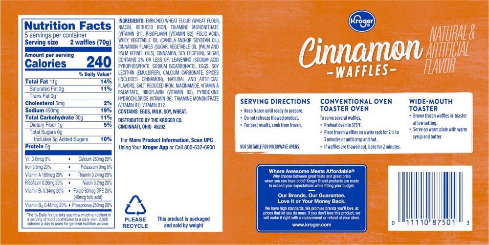 slide 4 of 4, Kroger Cinnamon Flavored Waffles, 10 ct; 1.23 oz
