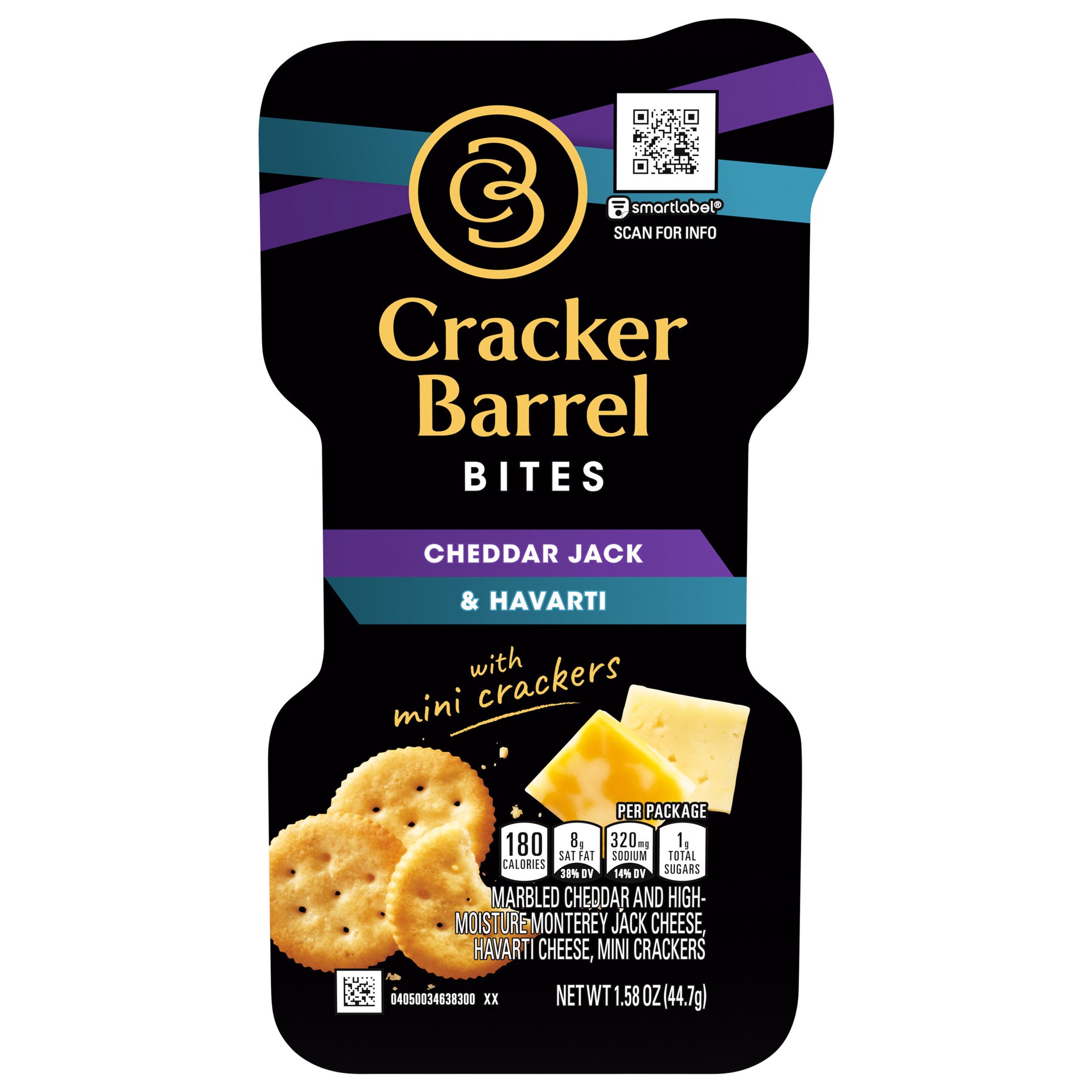 slide 1 of 6, Cracker Barell Bites Cheddar Jack & Havarti Cheese With Butter Crackers, 1.58 oz