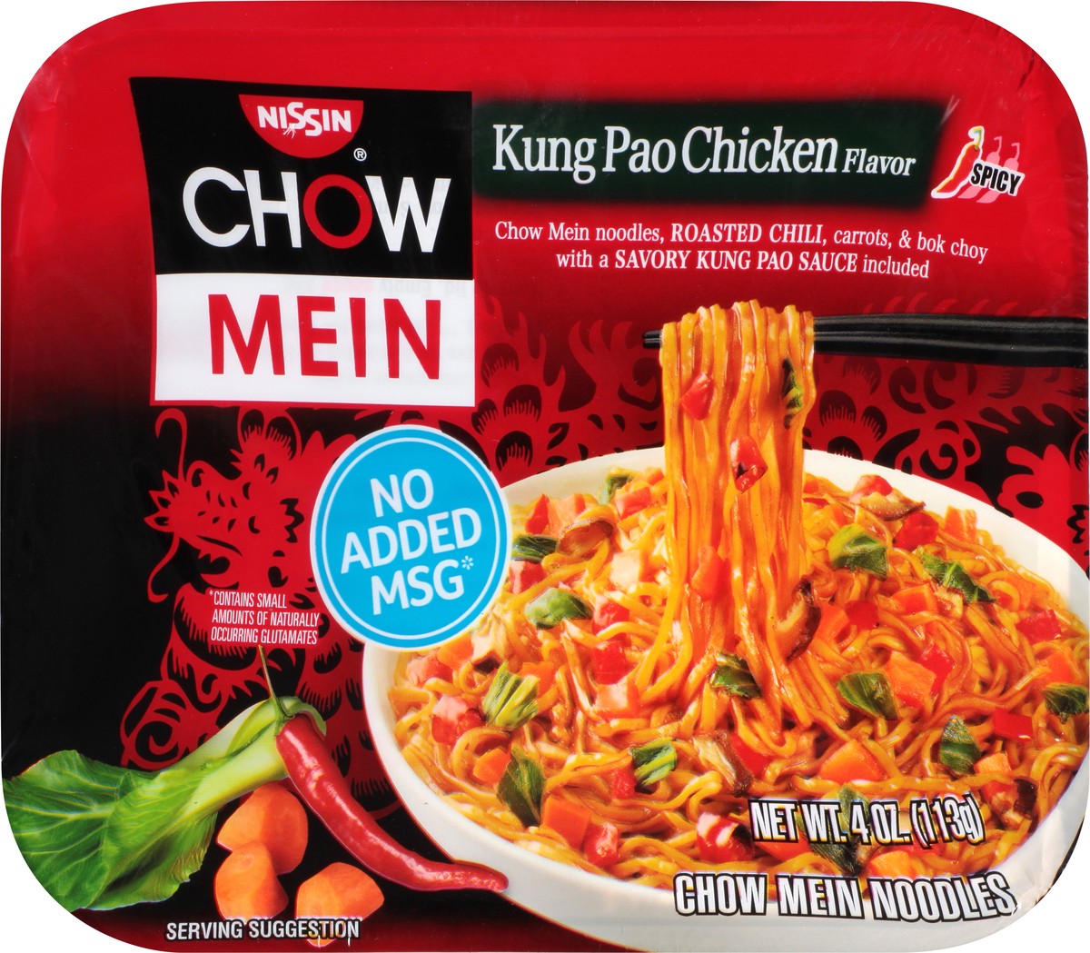 slide 2 of 13, Nissin Spicy Kung Pao Chicken Flavor Chow Mein Noodles 4 oz, 4 oz