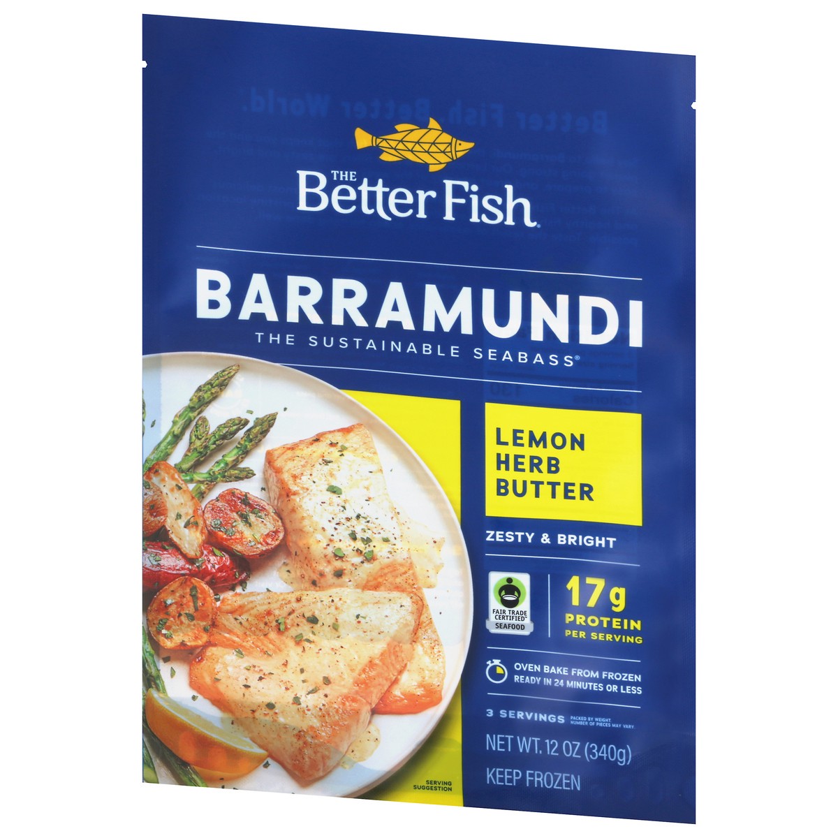 slide 11 of 12, The Better Fish Lemon Herb Butter Barramundi, 12 oz