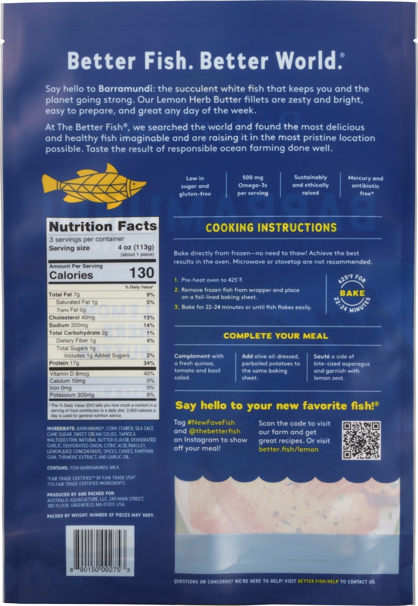 slide 3 of 12, The Better Fish Lemon Herb Butter Barramundi, 12 oz