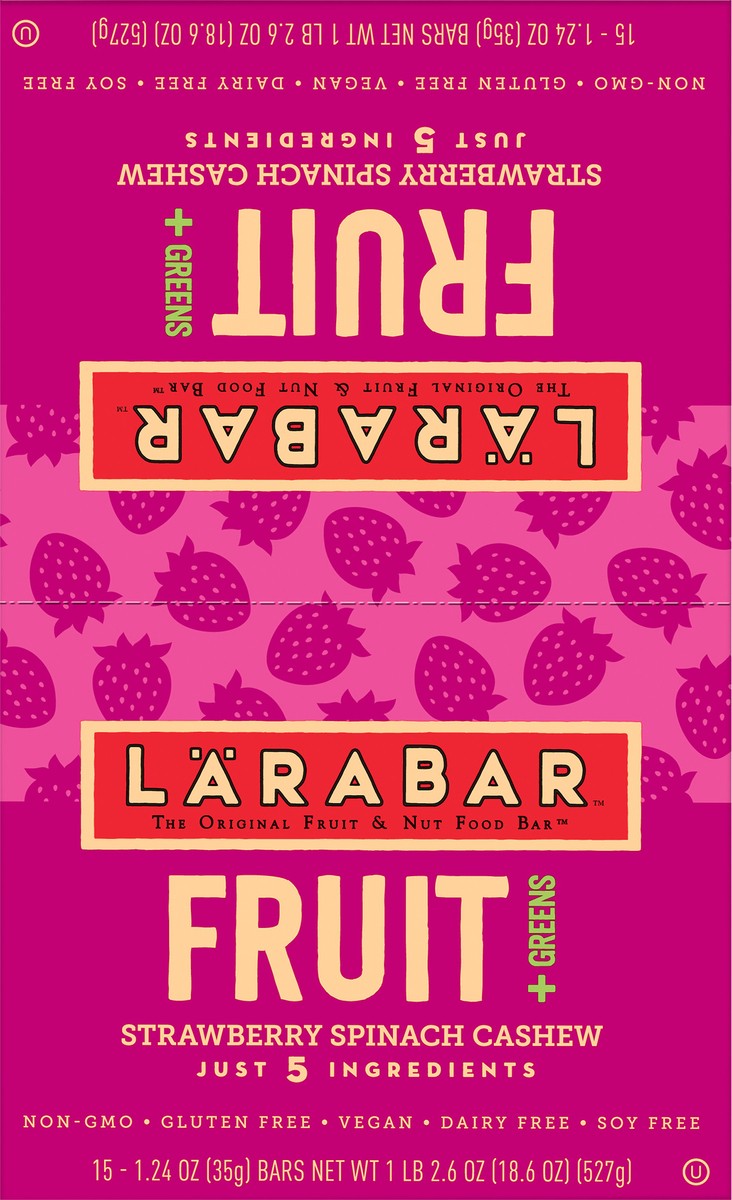 slide 7 of 12, LÄRABAR Fruit + Greens Strawberry Spinach Cashew Fruit & Nut Food Bar 15 ea, 15 ct