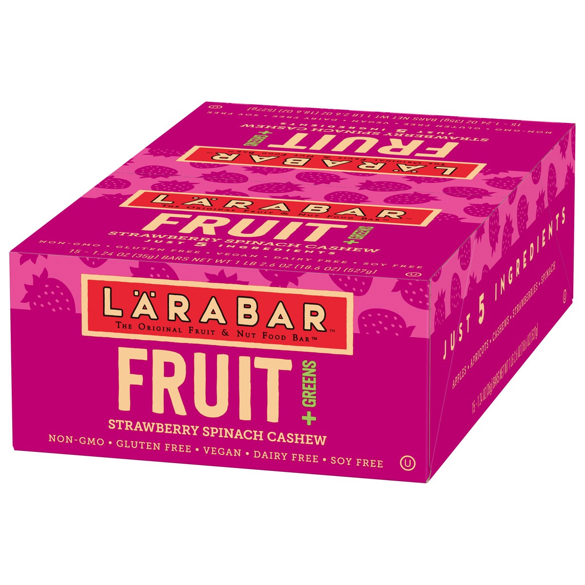 slide 2 of 12, LÄRABAR Fruit + Greens Strawberry Spinach Cashew Fruit & Nut Food Bar 15 ea, 15 ct