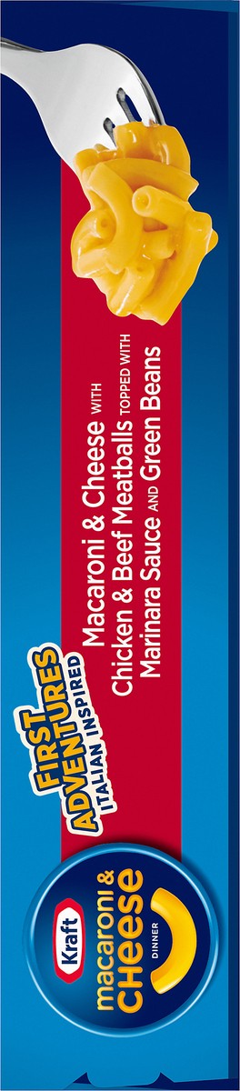 slide 13 of 14, Kraft First Adventures Italian Inspired Macaroni & Cheese Frozen Dinner with Chicken & Beef Meatballs, Marinara Sauce & Green Beans, 8.5 oz Box, 8.5 oz