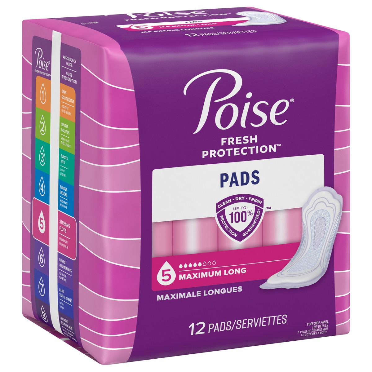 slide 2 of 9, Poise Incontinence Pads & Postpartum Incontinence Pads, 5 Drop Maximum Absorbency, Long Length, 12 Count (Packaging May Vary), 12 ct