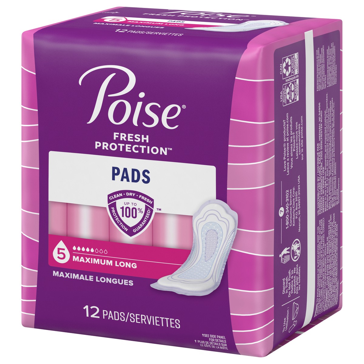 slide 3 of 9, Poise Incontinence Pads & Postpartum Incontinence Pads, 5 Drop Maximum Absorbency, Long Length, 12 Count (Packaging May Vary), 12 ct