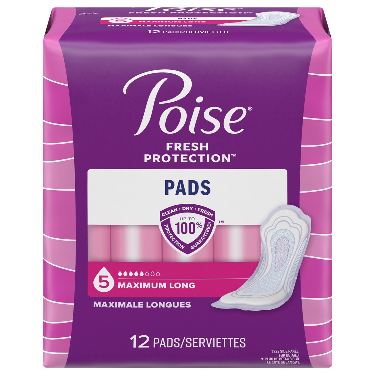 slide 1 of 9, Poise Incontinence Pads & Postpartum Incontinence Pads, 5 Drop Maximum Absorbency, Long Length, 12 Count (Packaging May Vary), 12 ct