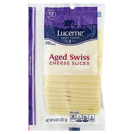 slide 1 of 1, Lucerne Dairy Farms Lucerne Cheese Natural Sliced Aged Swiss, 8 oz